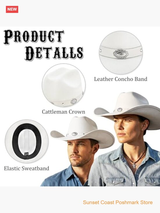 Felt Cowboy Hat Shapeable Wide Brim Western Cattleman Adult Unisex Adjustable main image 4